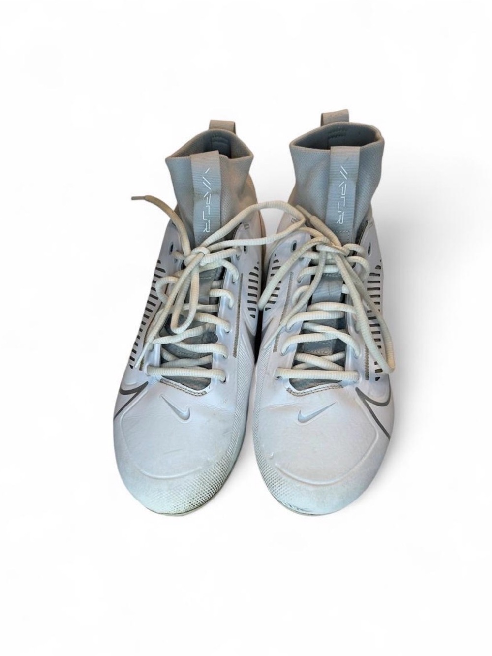 Nike White and Light Gray Mid-Top Athletic Cleats